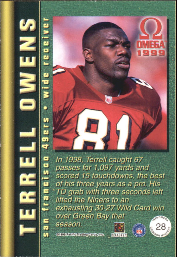 1999 Pacific Omega Gridiron Masters #28 Terrell Owens back image