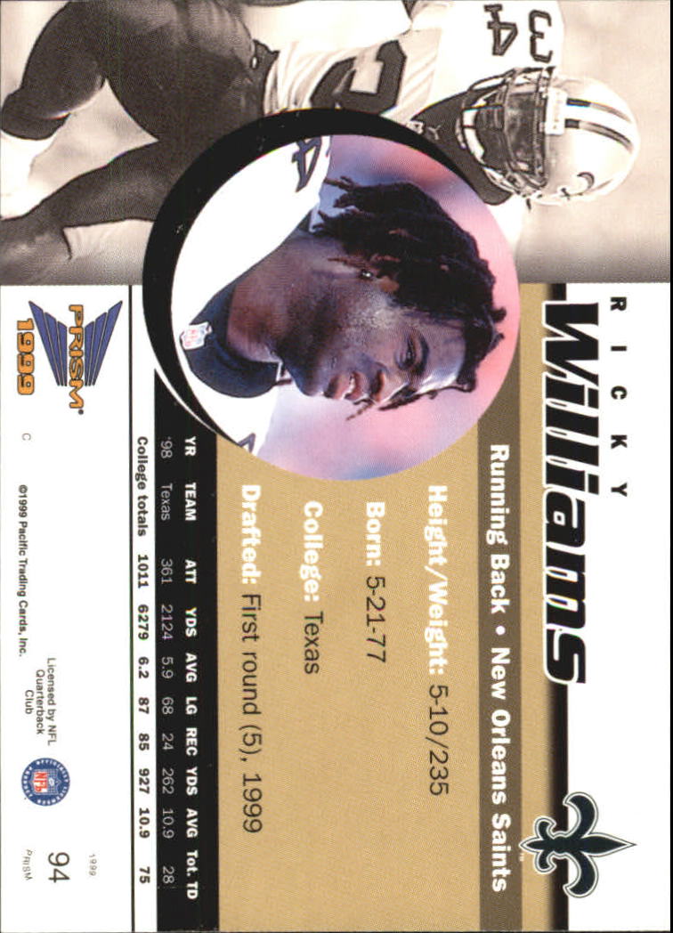1999 Pacific Prisms #94 Ricky Williams RC back image