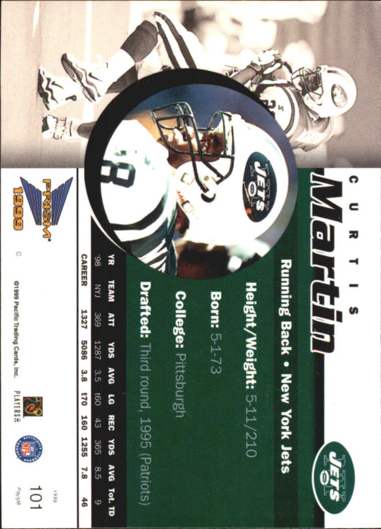 1999 Pacific Prisms #101 Curtis Martin back image