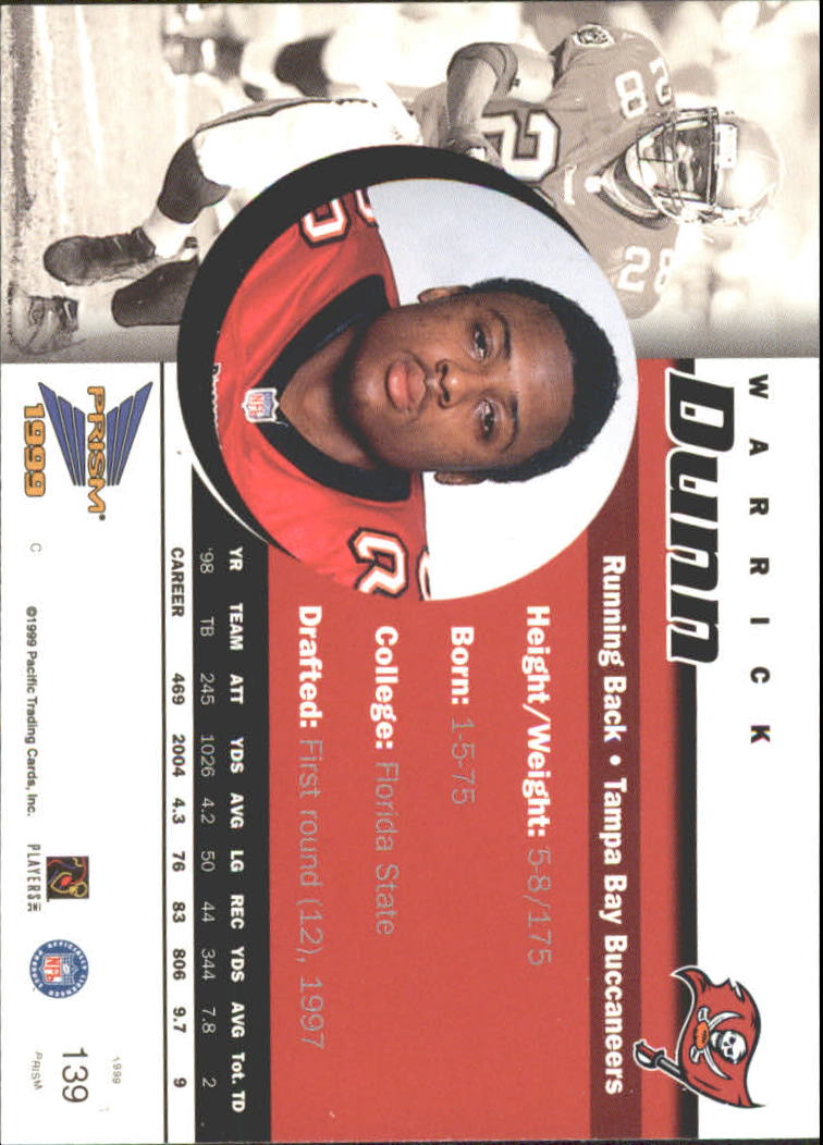 1999 Pacific Prisms Holographic Gold #139 Warrick Dunn back image