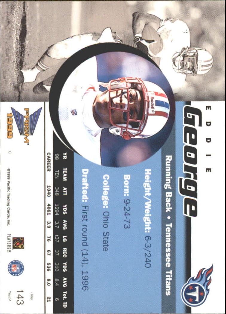 1999 Pacific Prisms Holographic Gold #143 Eddie George back image