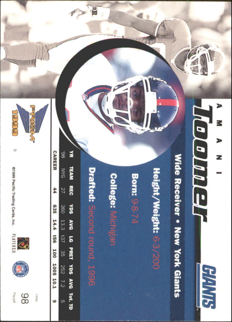 1999 Pacific Prisms Holographic Purple #98 Amani Toomer back image