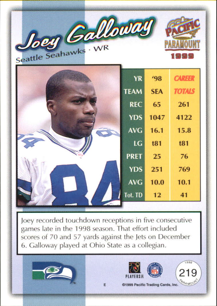 1999 Paramount Copper #219 Joey Galloway back image