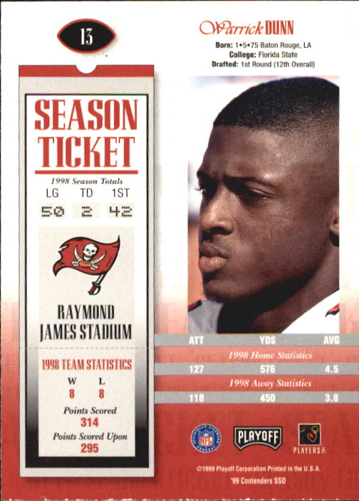 1999 Playoff Contenders SSD #13 Warrick Dunn back image