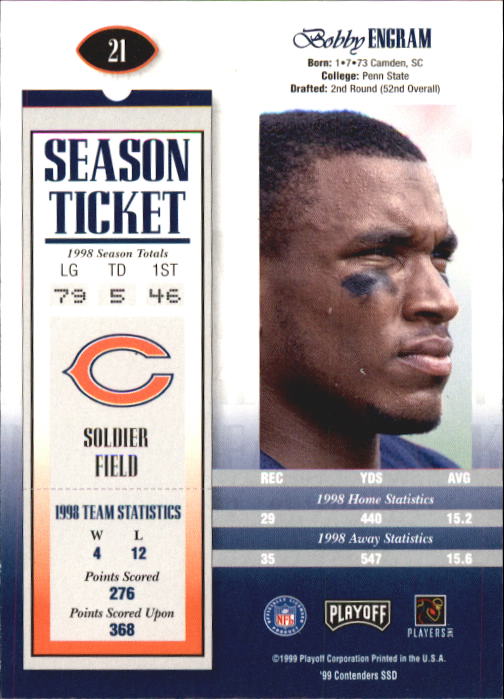 1999 Playoff Contenders SSD #21 Bobby Engram back image