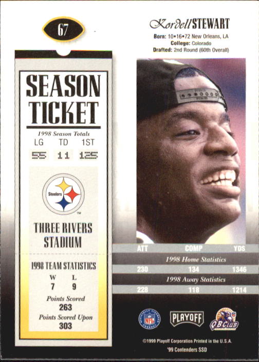 1999 Playoff Contenders SSD #67 Kordell Stewart back image