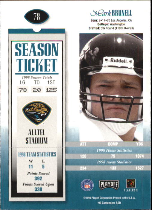 1999 Playoff Contenders SSD #78 Mark Brunell back image