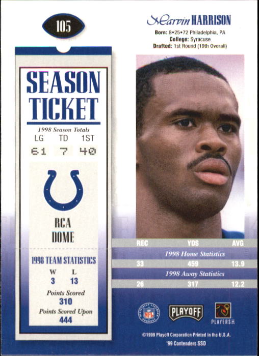 1999 Playoff Contenders SSD #105 Marvin Harrison back image