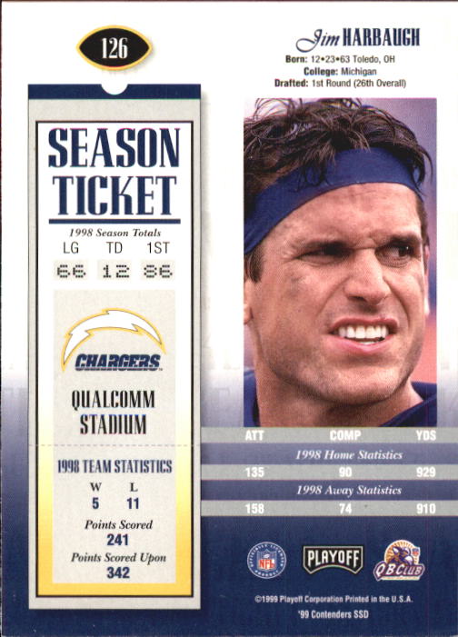 1999 Playoff Contenders SSD #126 Jim Harbaugh back image