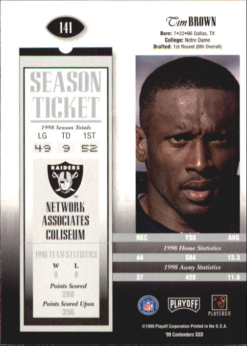 1999 Playoff Contenders SSD #141 Tim Brown back image