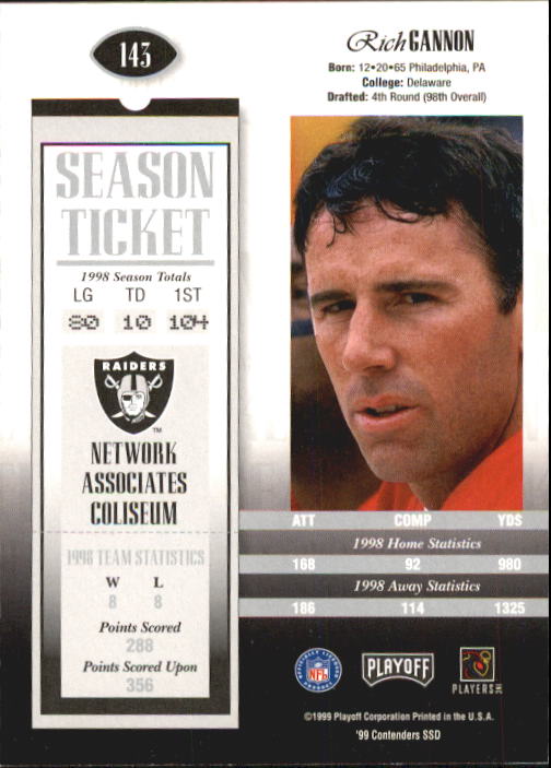 1999 Playoff Contenders SSD #143 Rich Gannon back image