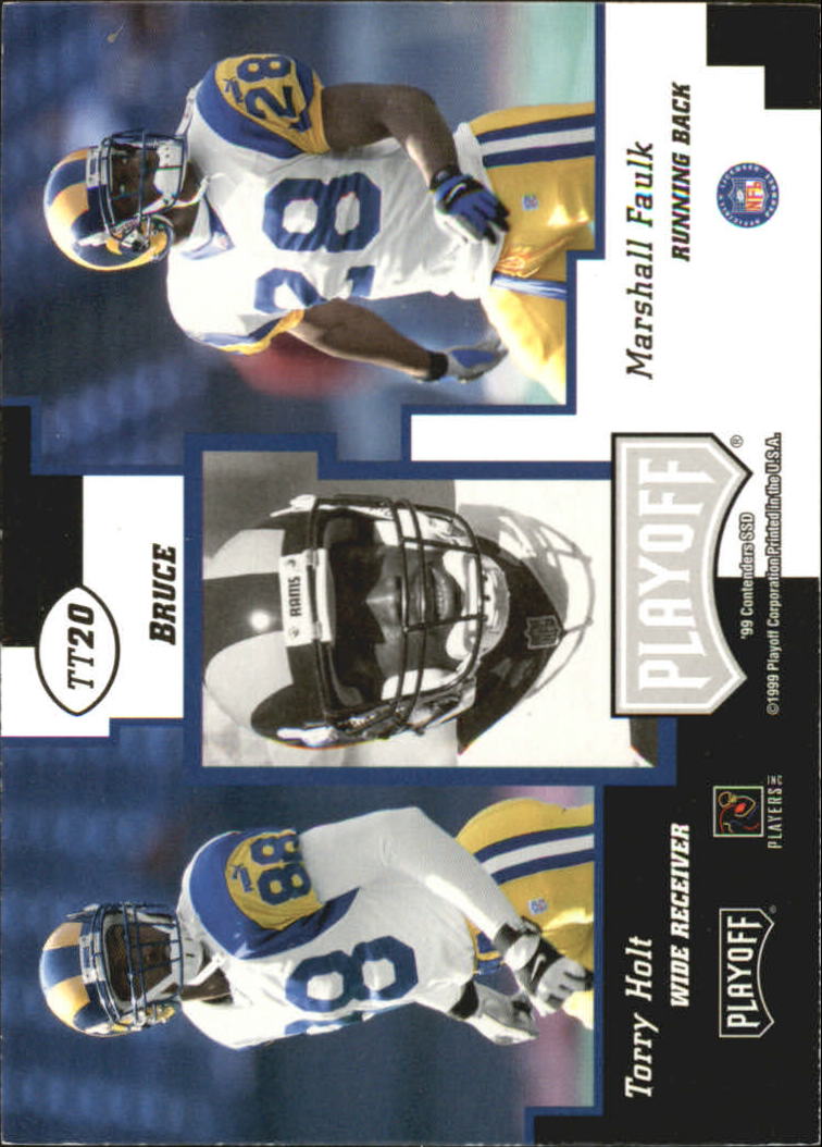 1999 Playoff Contenders SSD Triple Threat #TT20 Isaac Bruce/Torry Holt/Marshall Faulk back image
