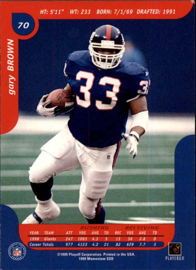 1999 Playoff Momentum SSD #70 Gary Brown back image
