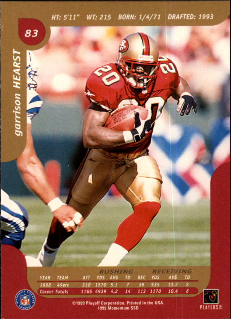 1999 Playoff Momentum SSD #83 Garrison Hearst back image