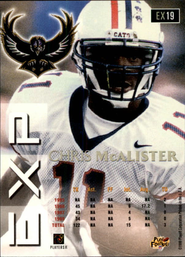 1999 Playoff Prestige EXP #19 Chris McAlister RC back image