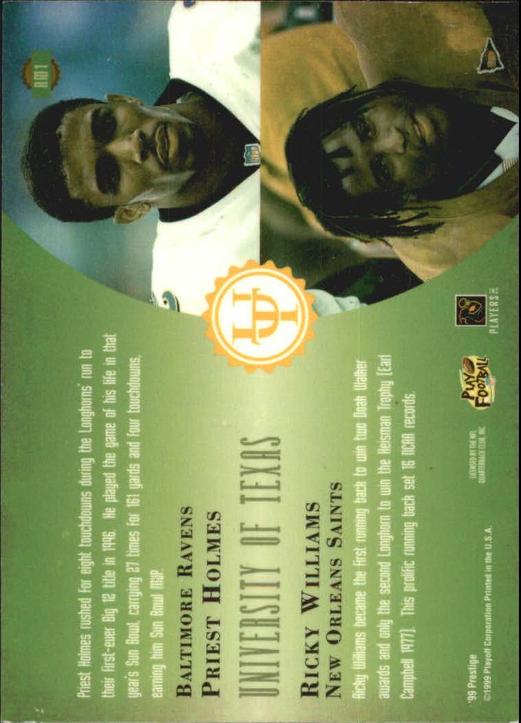 1999 Playoff Prestige EXP Alma Maters #AM1 P.Holmes/R.Williams back image