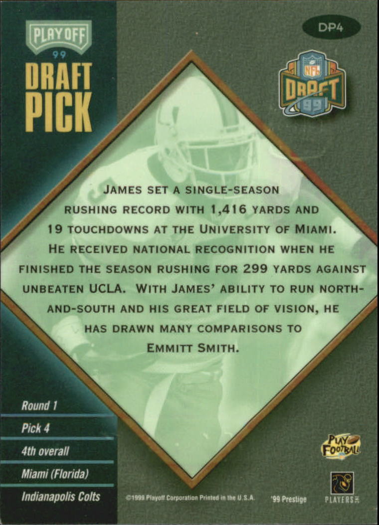 1999 Playoff Prestige EXP Draft Picks #DP4 Edgerrin James back image