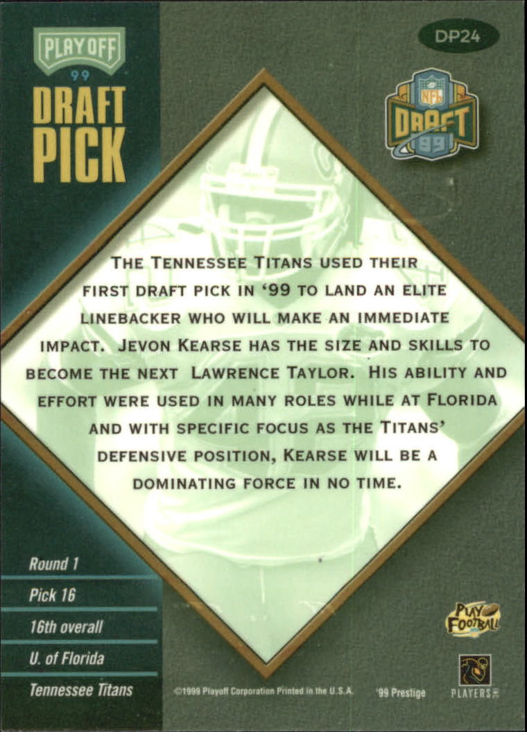 1999 Playoff Prestige EXP Draft Picks #DP24 Jevon Kearse back image