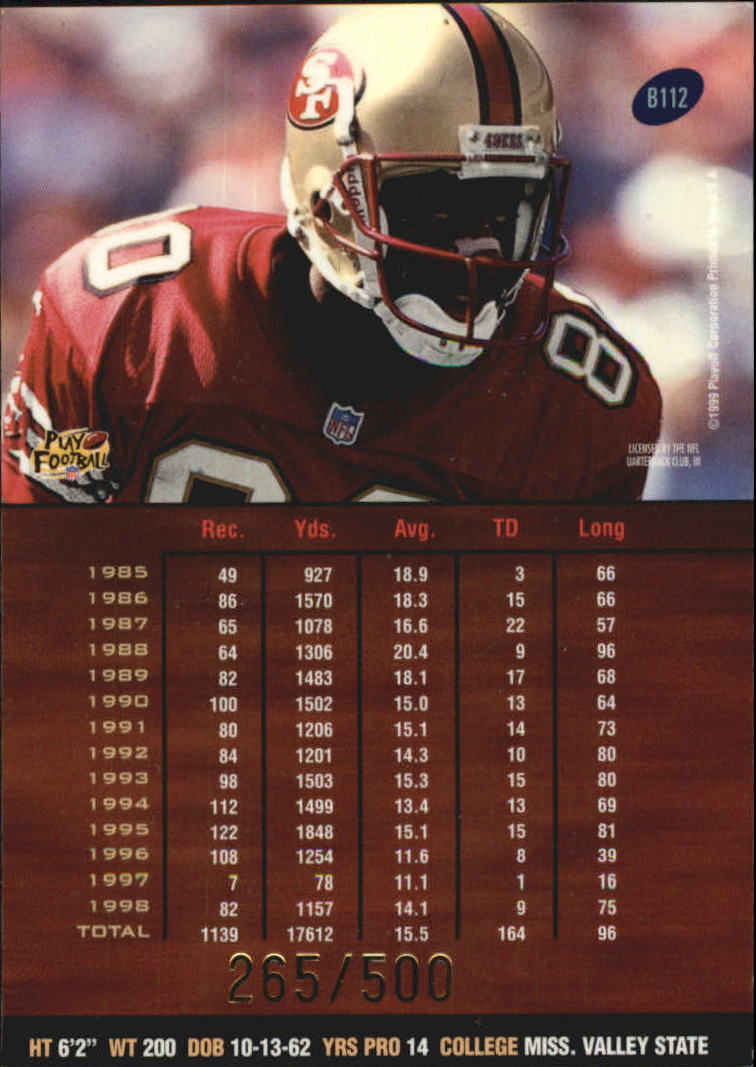 1999 Playoff Prestige SSD Spectrum Red #112 Jerry Rice back image