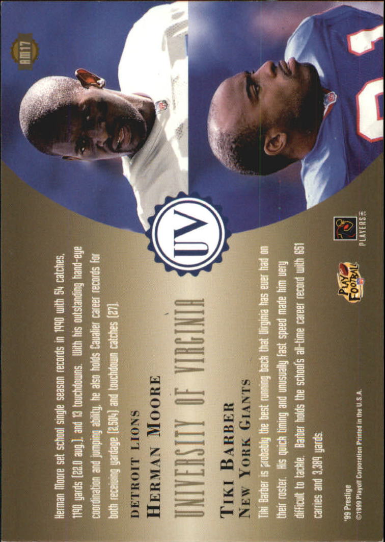 1999 Playoff Prestige SSD Alma Maters #AM17 H.Moore/T.Barber back image