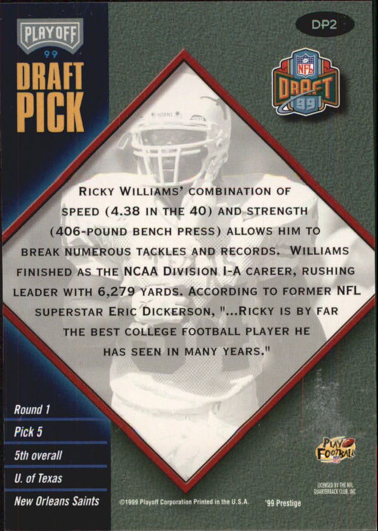 1999 Playoff Prestige SSD Draft Picks #DP2 Ricky Williams back image