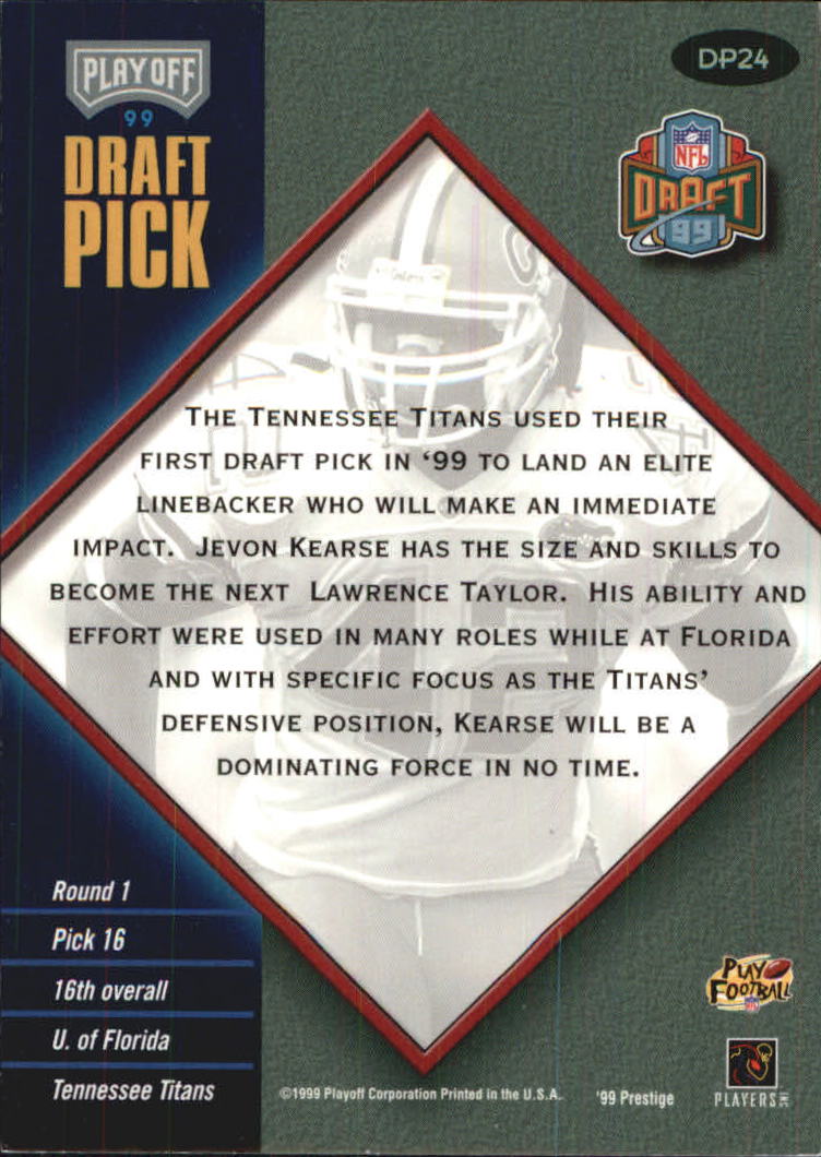 1999 Playoff Prestige SSD Draft Picks #DP24 Jevon Kearse back image