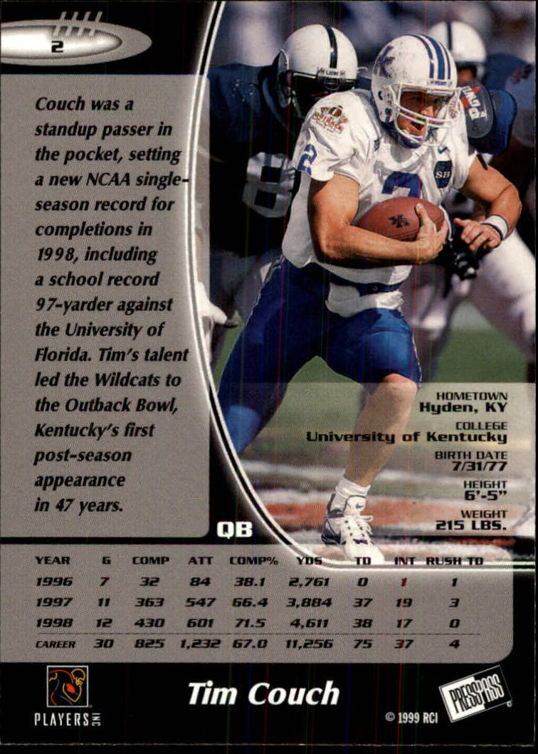 1999 Press Pass #2 Tim Couch back image