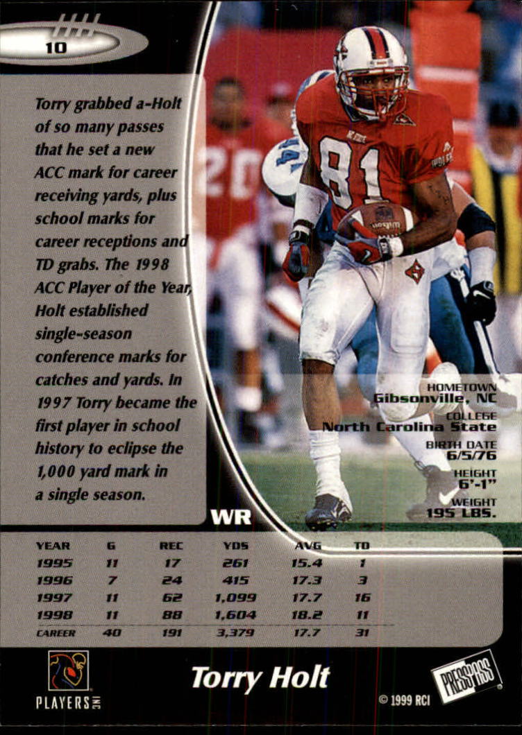 1999 Press Pass #10 Torry Holt back image