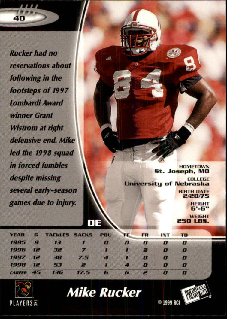 1999 Press Pass #40 Mike Rucker back image