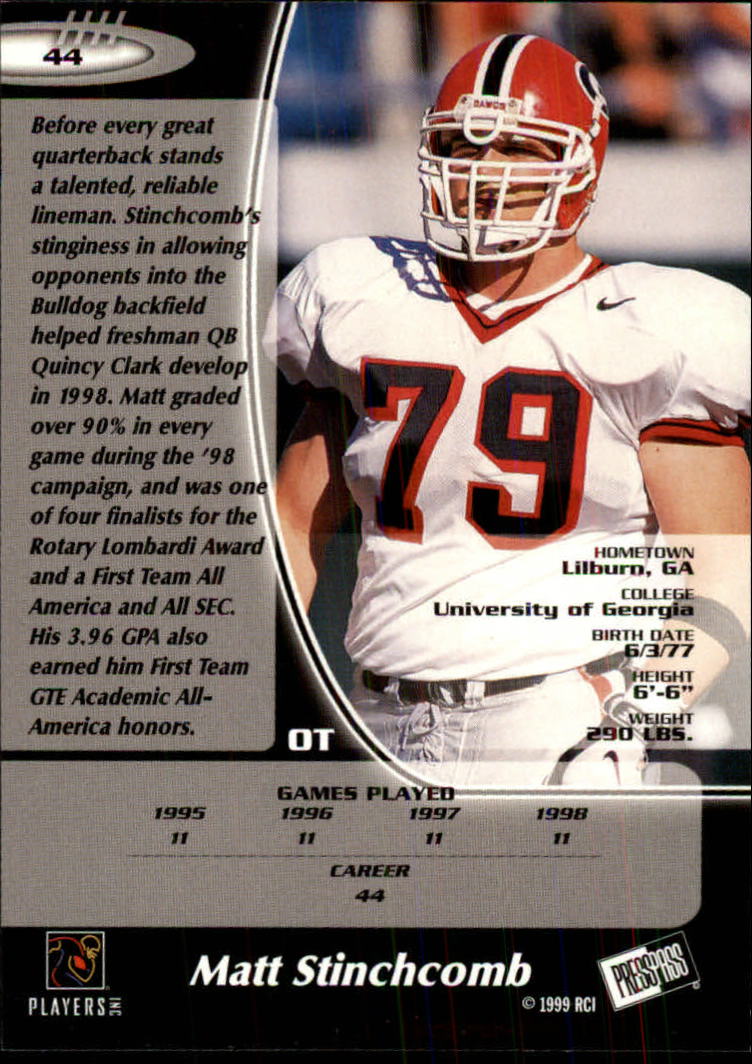 1999 Press Pass #44 Matt Stinchcomb back image