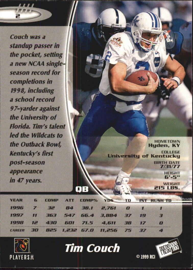 1999 Press Pass Paydirt Silver #2 Tim Couch back image