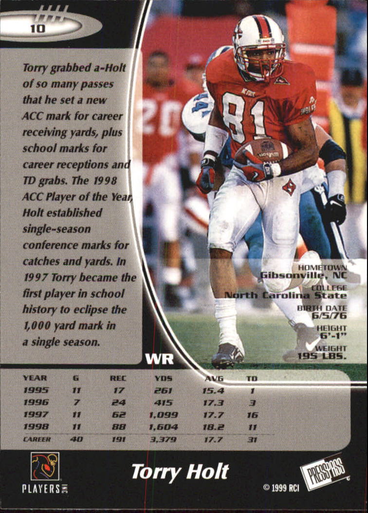 1999 Press Pass Paydirt Silver #10 Torry Holt back image