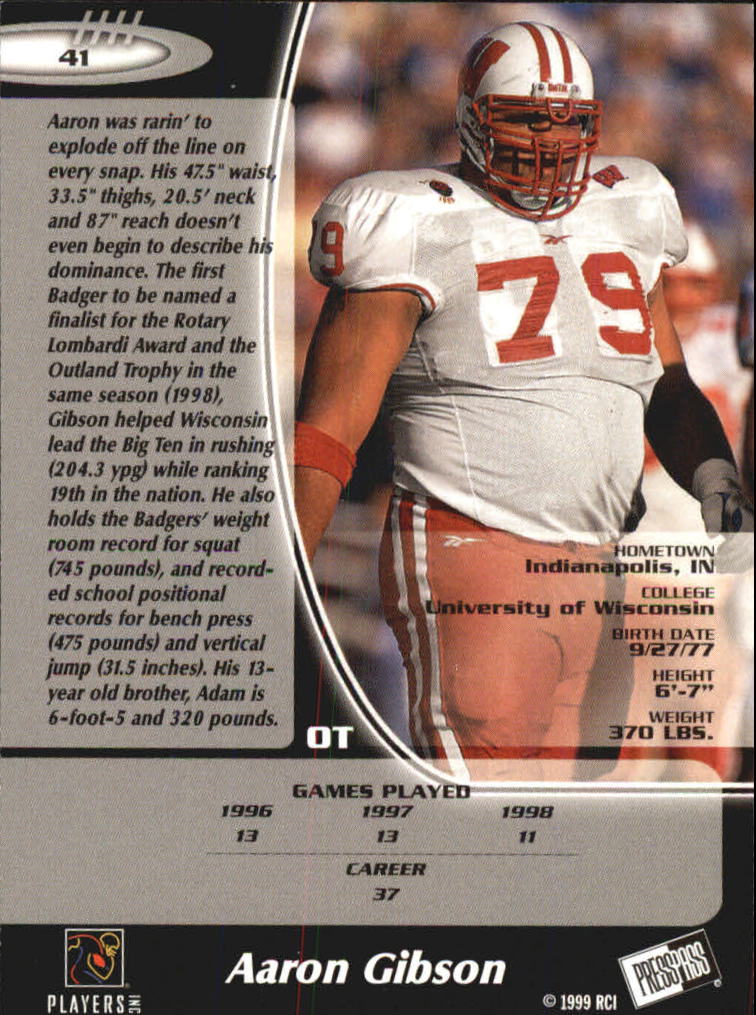 1999 Press Pass Paydirt Silver #41 Aaron Gibson back image