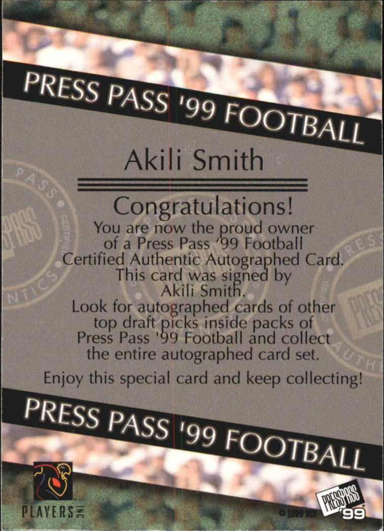 1999 Press Pass Autographs #7 Akili Smith back image