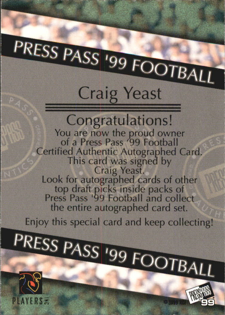 1999 Press Pass Autographs #30 Craig Yeast back image