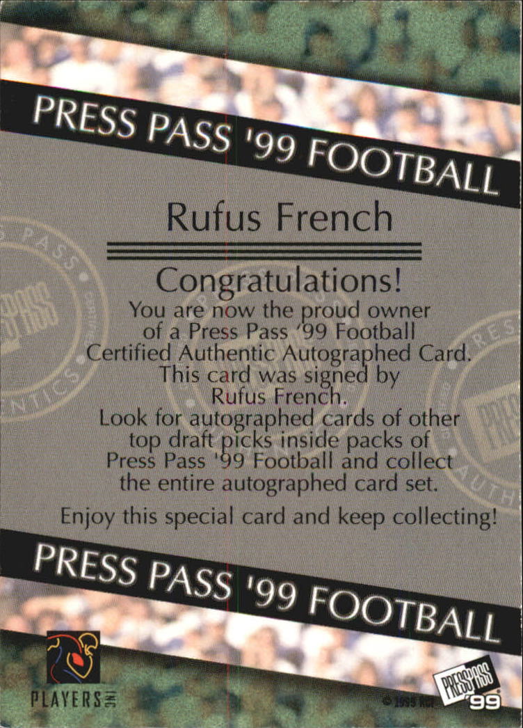 1999 Press Pass Autographs #39 Rufus French back image