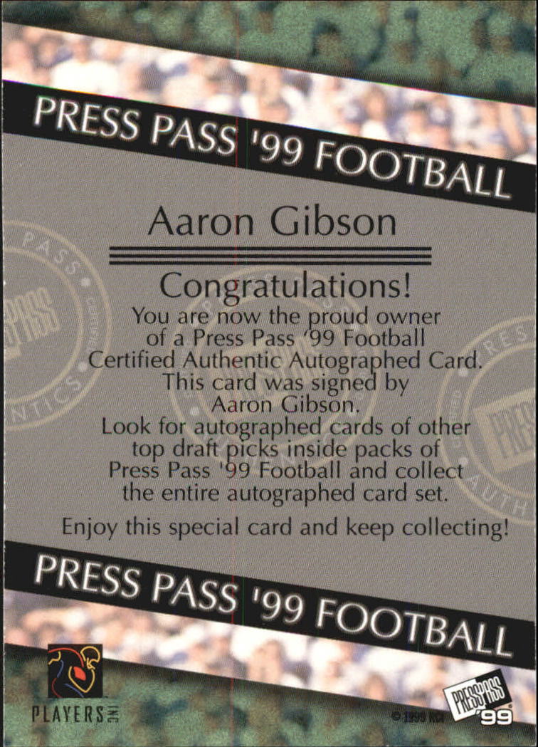 1999 Press Pass Autographs #41 Aaron Gibson back image