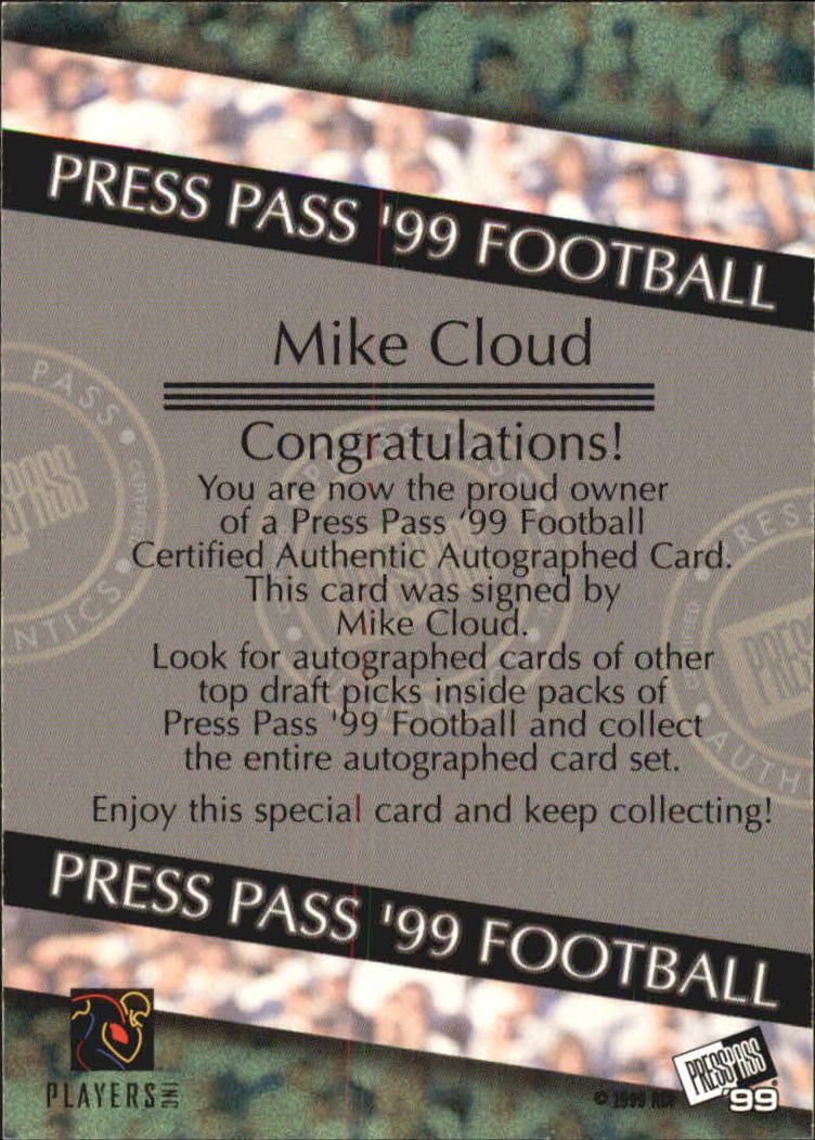 1999 Press Pass Autographs #48 Mike Cloud back image