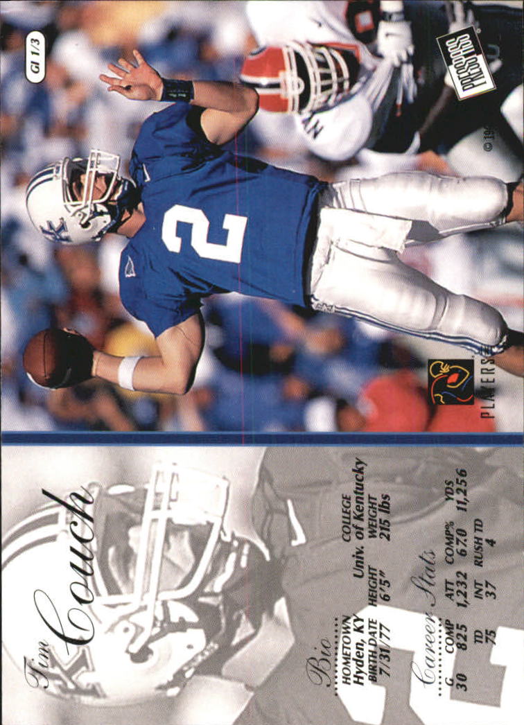1999 Press Pass Gridiron #1 Tim Couch back image
