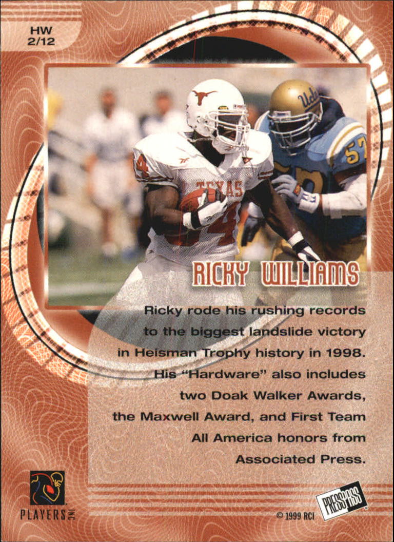 1999 Press Pass Hardware #H2 Ricky Williams back image