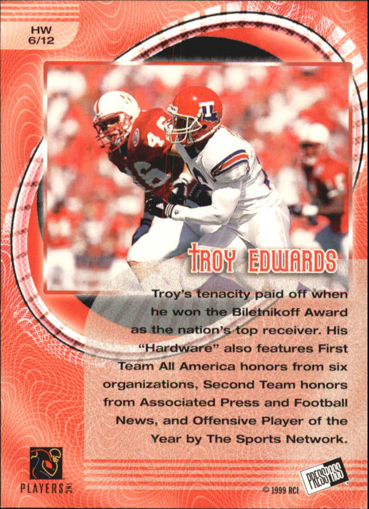 1999 Press Pass Hardware #H6 Troy Edwards back image