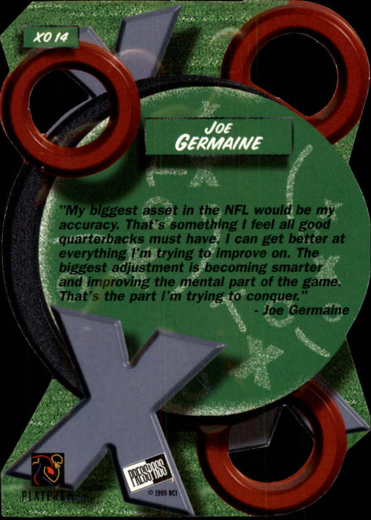1999 Press Pass X's and O's #XO14 Joe Germaine back image