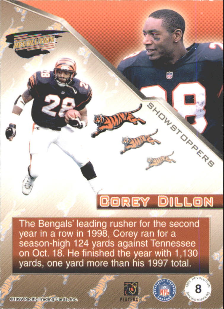 1999 Revolution Showstoppers #8 Corey Dillon back image