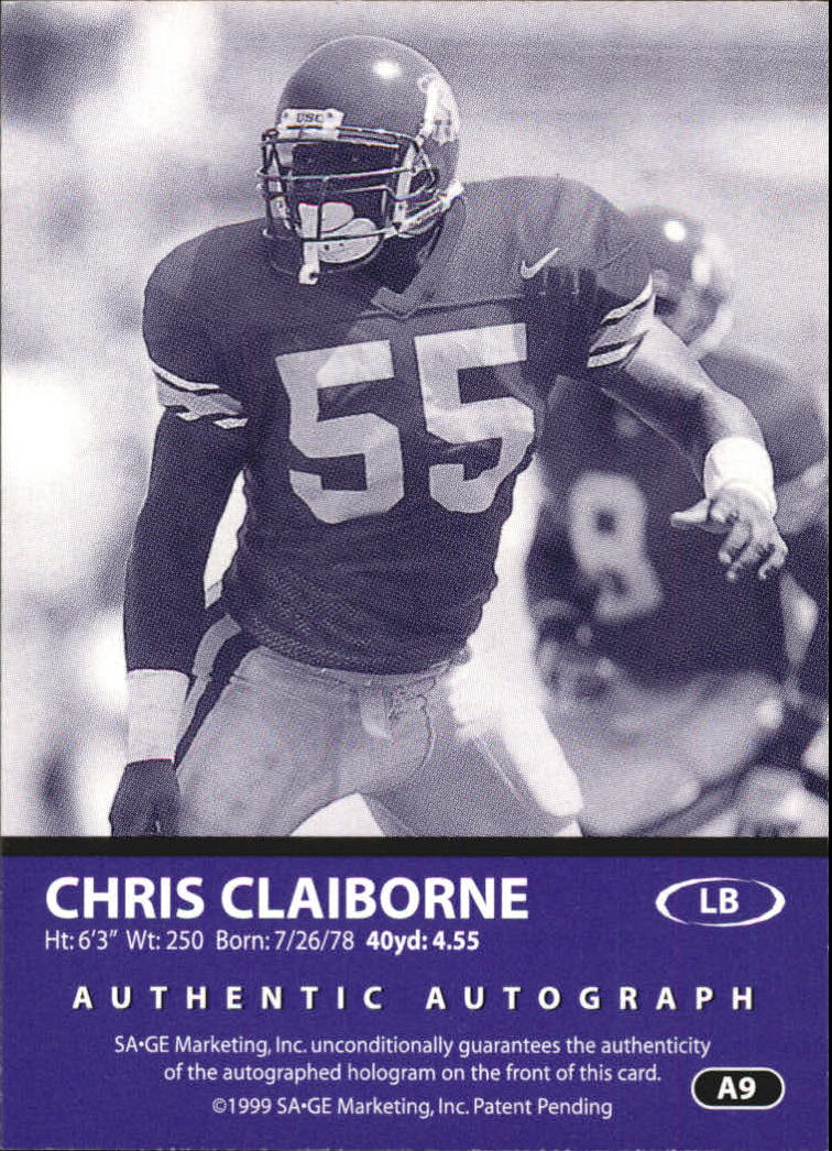 1999 SAGE Autographs Bronze #A9 Chris Claiborne/650 back image