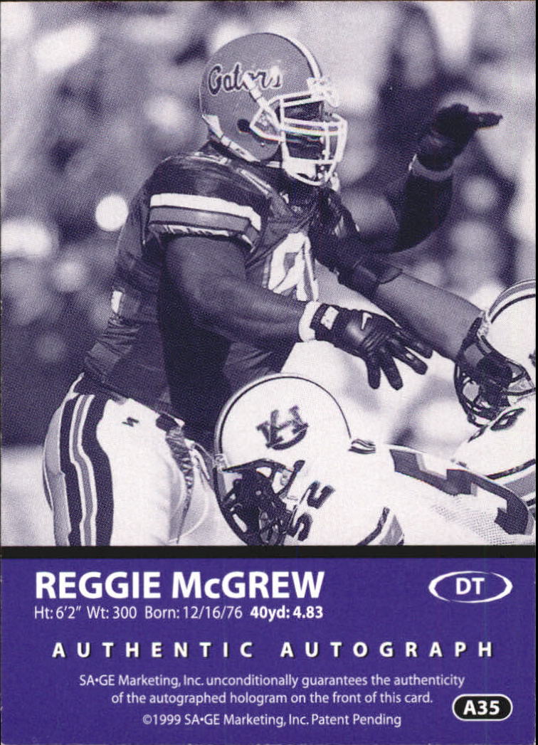 1999 SAGE Autographs Silver #A35 Reggie McGrew/400 back image