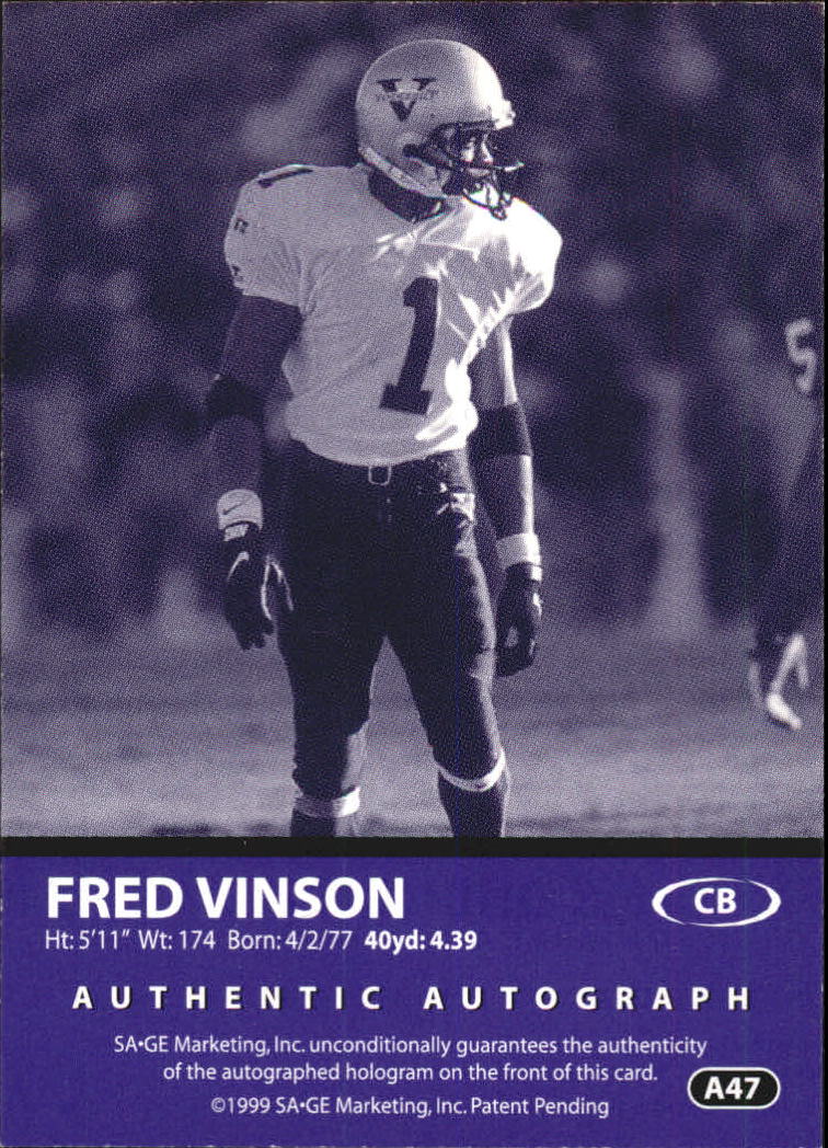 1999 SAGE Autographs Silver #A47 Fred Vinson/400 back image