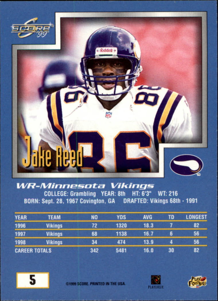 1999 Score #5 Jake Reed back image
