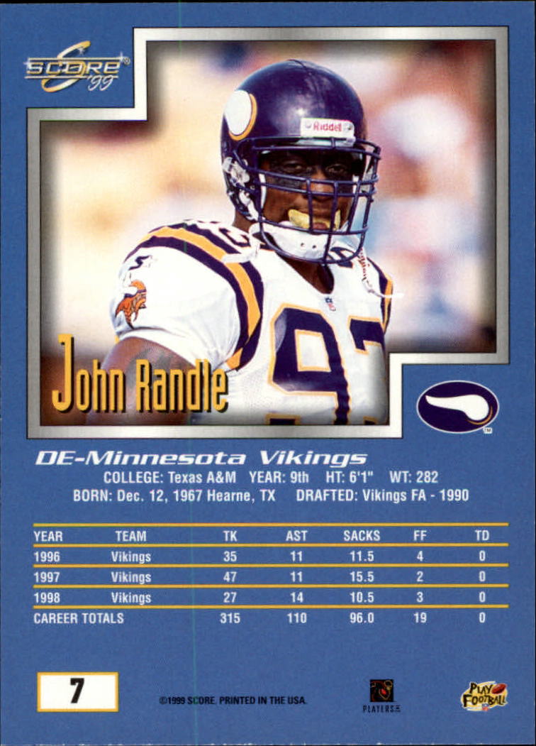 1999 Score #7 John Randle back image