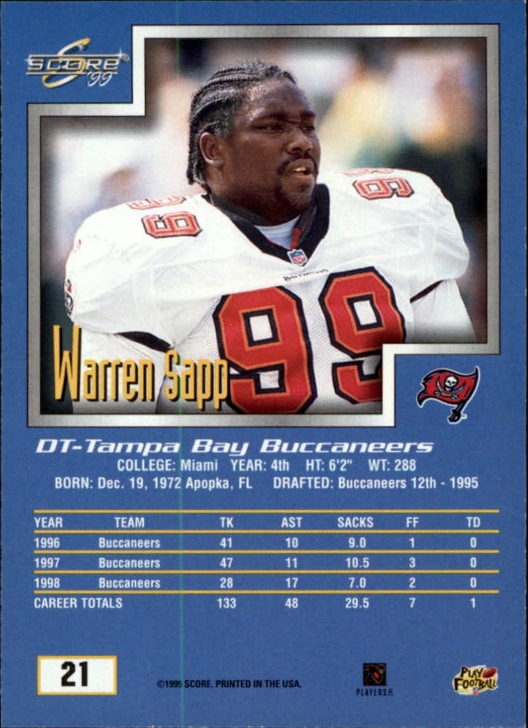 1999 Score #21 Warren Sapp - NM-MT