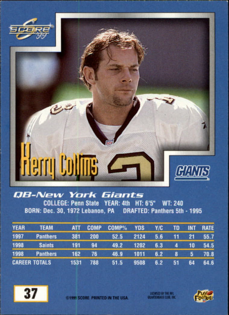 1999 Score #37 Kerry Collins back image